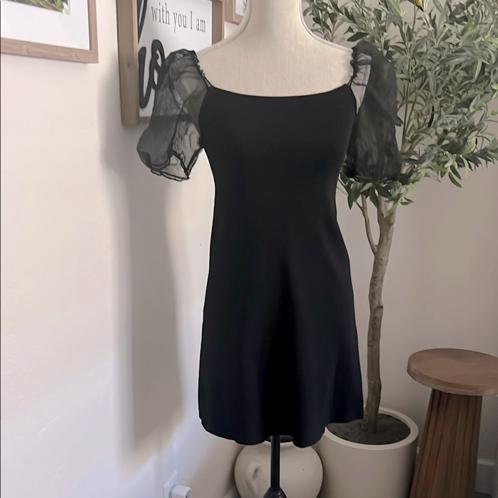 Elegant Black Zara Dress with Sheer Sleeves